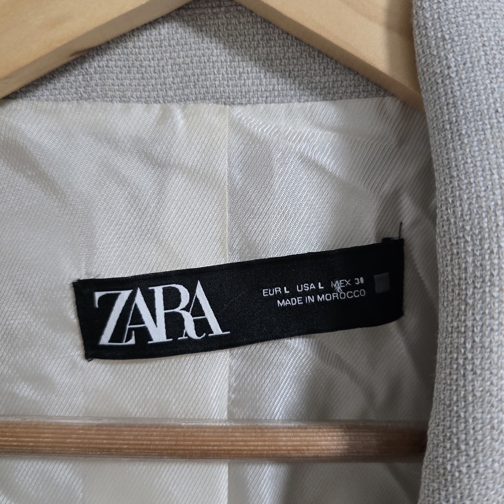 Zara gray double breasted cropped blazer jacket size L - Picture 9 of 11